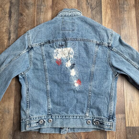 Vintage Replay Denim Jacket Women's Large Blue Made In Italy Grunge Patched 6476 - Picture 2 of 13